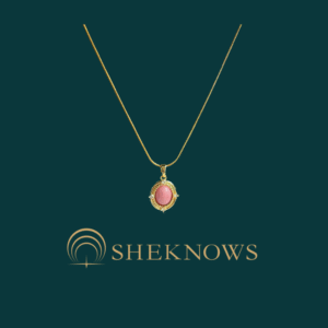 18K oval zircon red wood grain necklace vintage necklace