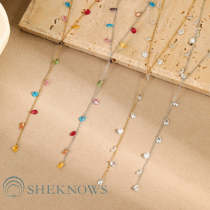 18k tassel Y chain zircon colored necklace