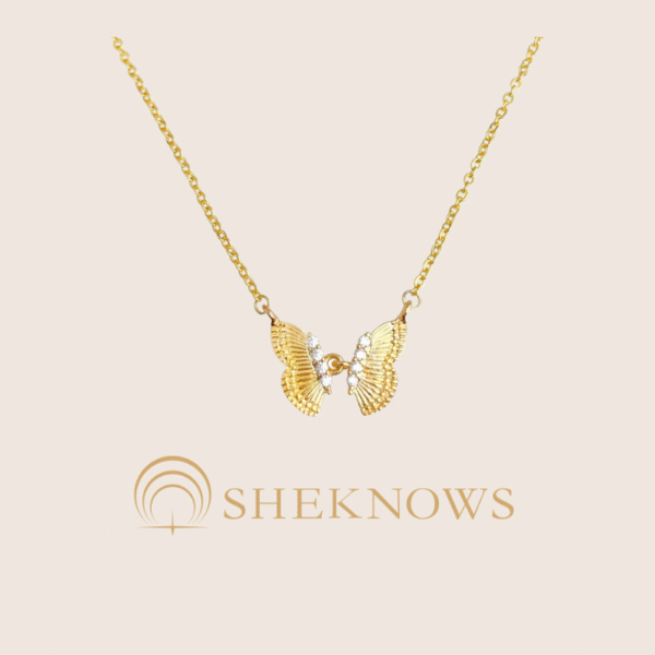 18K real gold zircon butterfly vintage necklace