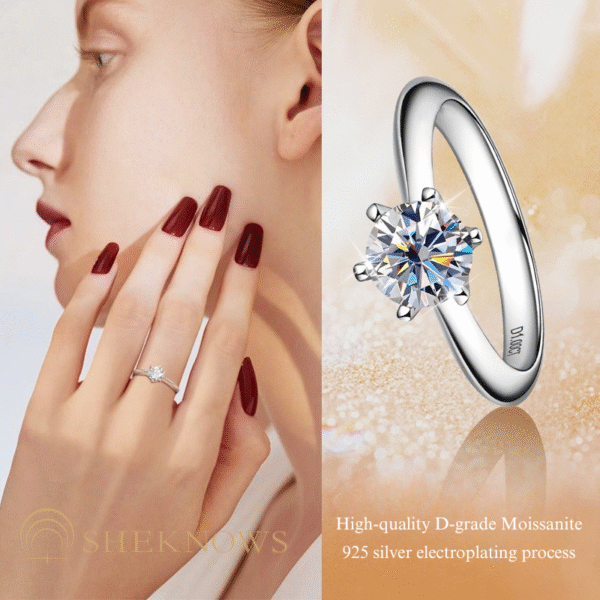 Six-claw S925 Moissanite wedding ring for everlasting love
