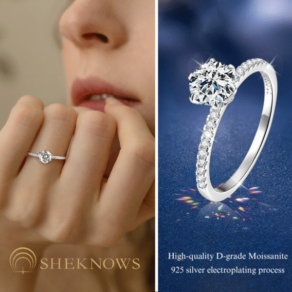 Six-claw silver moissanite s925 diamond ring