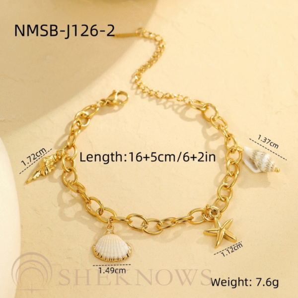 Summer New Arrival 18k Shell and Starfish Necklace Bracelet Set - Image 4