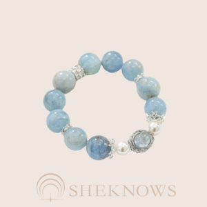 Natural Aquamarine Crystal Shell Pearl Bracelet Single Loop
