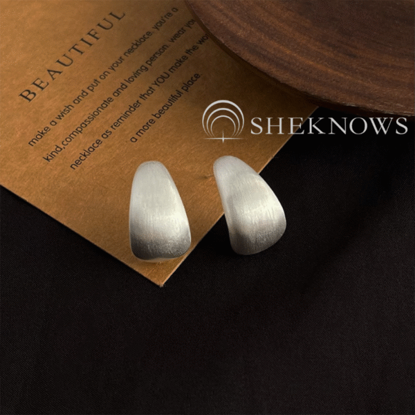 vintage S925 niche oval brushed silver earrings collection - Image 4