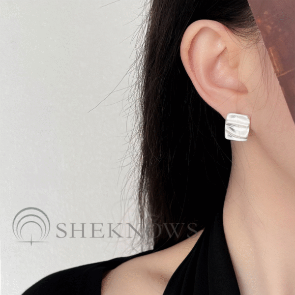 vintage S925 niche oval brushed silver earrings collection - Image 2
