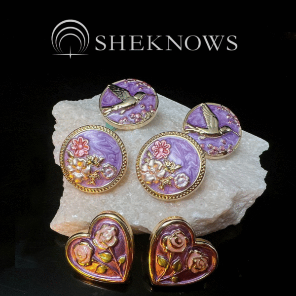 French oil painting violet relief small earrings retro and exquisite