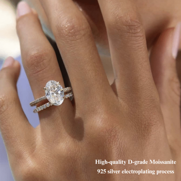 S925 silver set oval moissanite ring stacking - Image 3