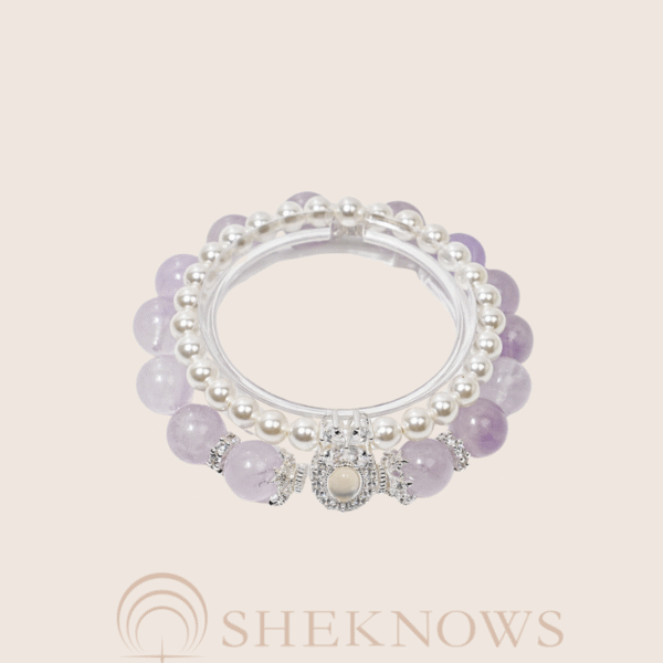 Natural crystal pink crystal aquamarine baby bead series double circle bracelet - Image 3
