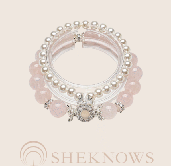 Natural crystal pink crystal aquamarine baby bead series double circle bracelet