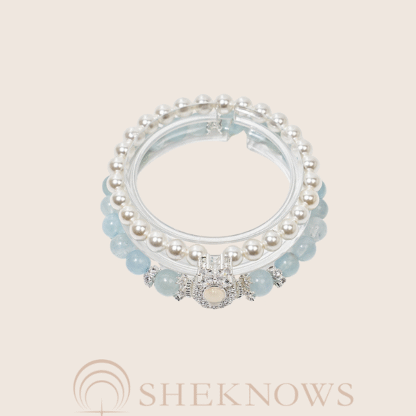 Natural crystal pink crystal aquamarine baby bead series double circle bracelet - Image 2