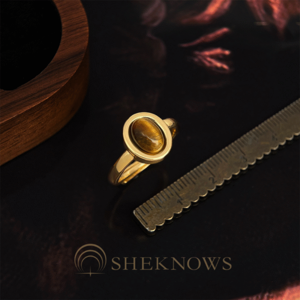 14k antique retro oval tiger eye stone ring - Image 2