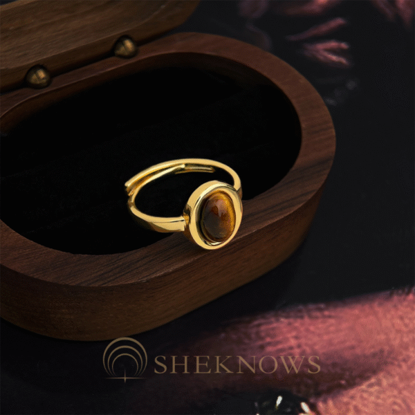 14k antique retro oval tiger eye stone ring