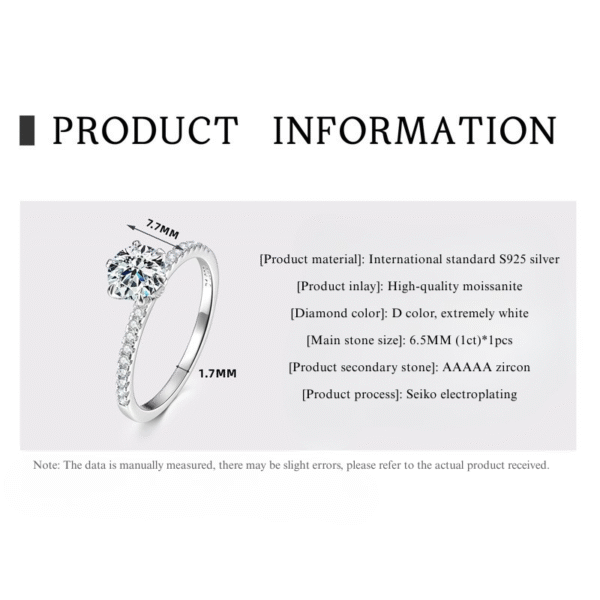 Six-claw silver moissanite s925 diamond ring - Image 2