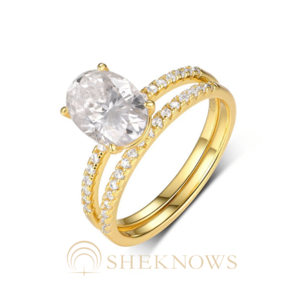 S925 silver set oval moissanite ring stacking - Image 2