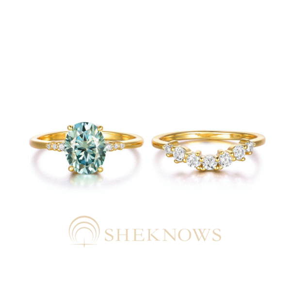 S925 silver set green moissanite 2 carat ring stacking