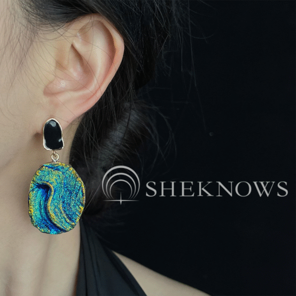 Summer retro deep sea blue gold earrings - Image 4
