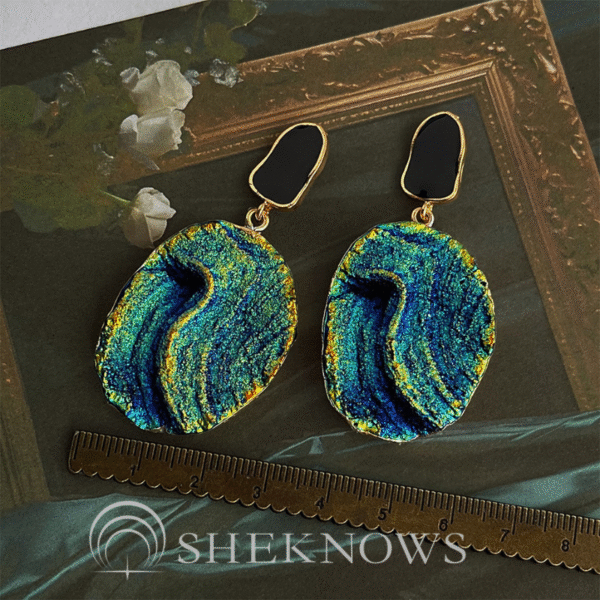 Summer retro deep sea blue gold earrings - Image 2