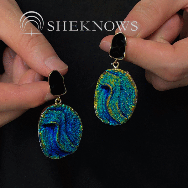 Summer retro deep sea blue gold earrings - Image 3