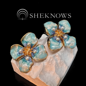 French enamel flower color 14k gold earrings