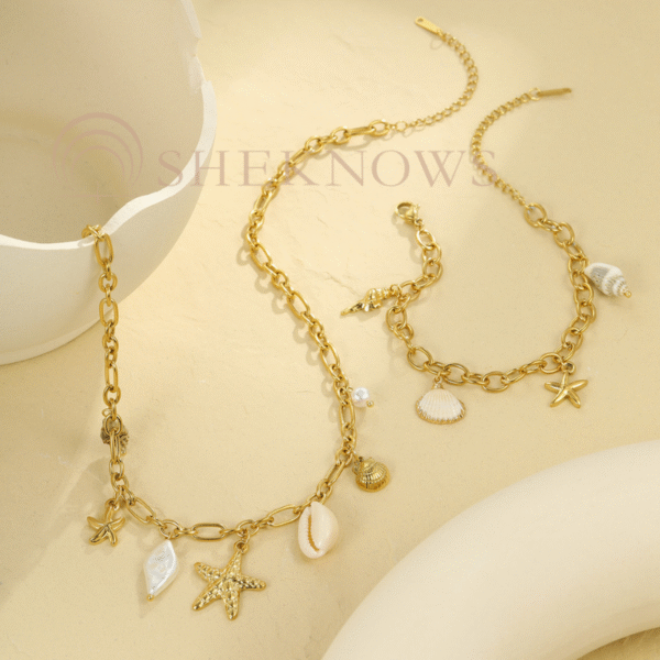 Summer New Arrival 18k Shell and Starfish Necklace Bracelet Set