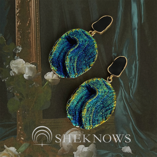 Summer retro deep sea blue gold earrings