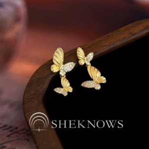 14k light luxury zircon double butterfly earrings retro French style
