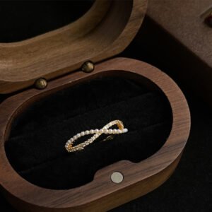 14K Gold Adjustable Pearl & Zirconia Crossover Ring