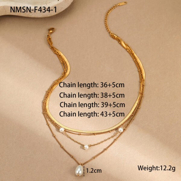 Water drop imitation pearl tassel pendant multi-layered necklace - Image 4