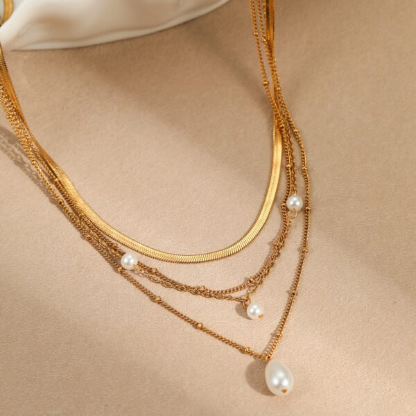 Water drop imitation pearl tassel pendant multi-layered necklace