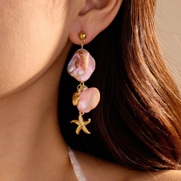 New summer pink shell starfish earrings - Image 2