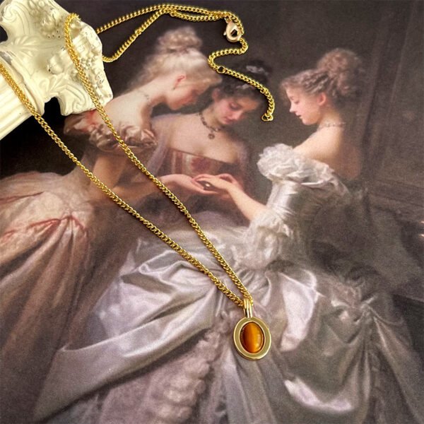 14K Vintage Tiger Eye French Necklace - Image 2