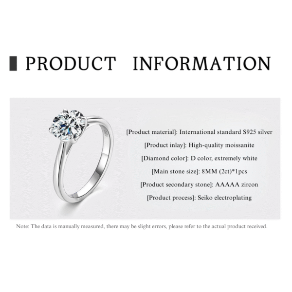 Six-claw S925 Moissanite wedding ring for everlasting love - Image 3